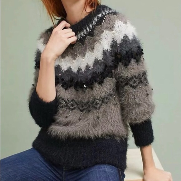 Anthropologie Sleeping on Snow Fair Isle Bubble-Sleeve Pullover sweater - Picture 2 of 9